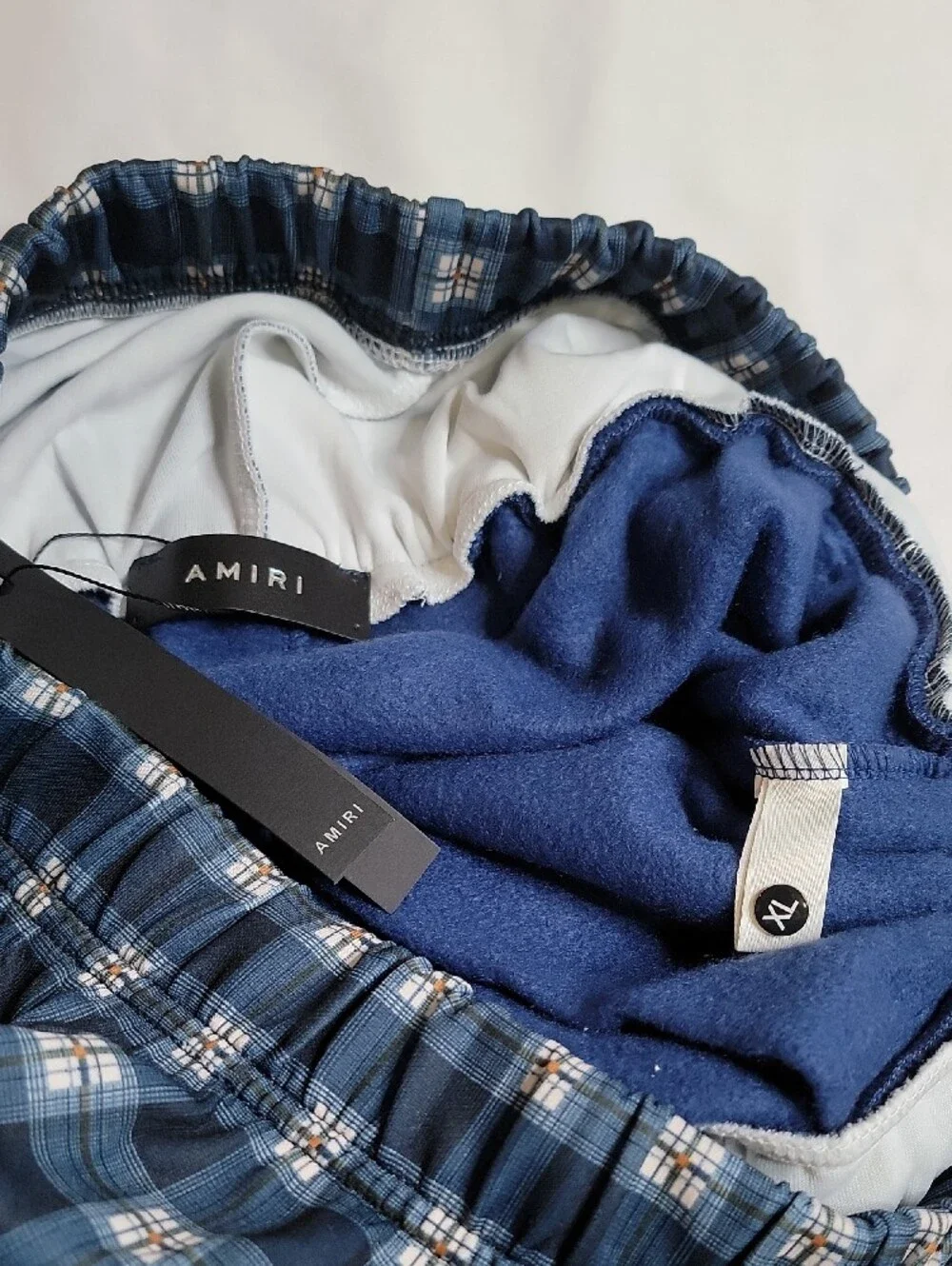AMIRI Navy Blue Cargo Drawstring Shorts with White Logo